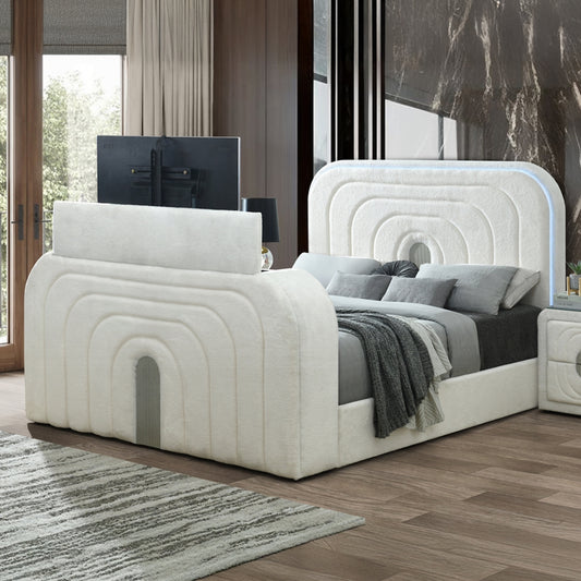 Shelyn 3 Pc Bed w/LED, TV Cabinet, Fireplace & Bluetooth