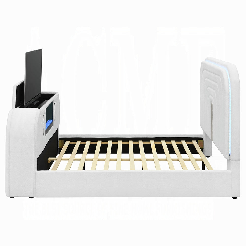Shelyn Bed w/LED, TV Cabinet, Fireplace & Bluetooth