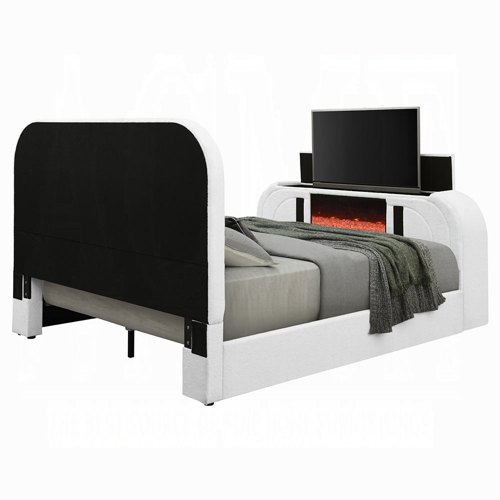 Shelyn Bed w/LED, TV Cabinet, Fireplace & Bluetooth