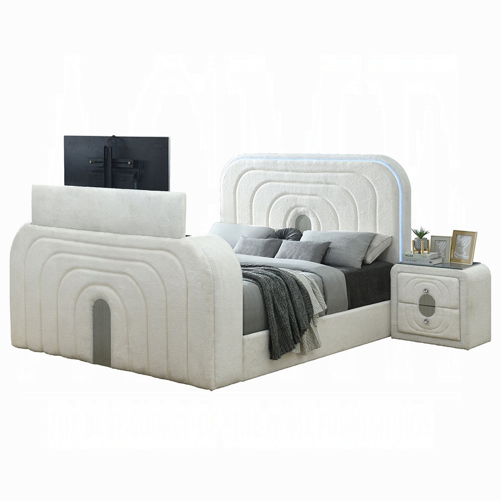 Shelyn Bed w/LED, TV Cabinet, Fireplace & Bluetooth