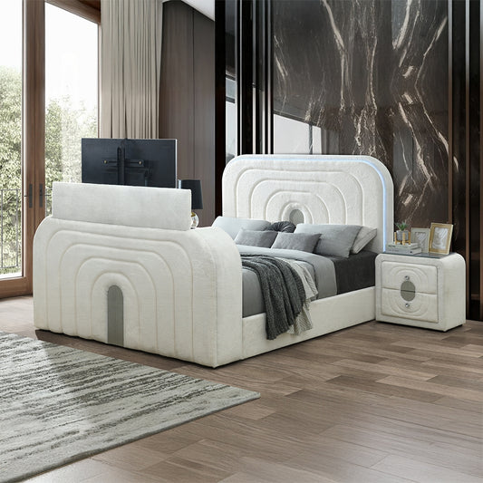 Shelyn 3 Pc Bed w/LED, TV Cabinet, Fireplace & Bluetooth