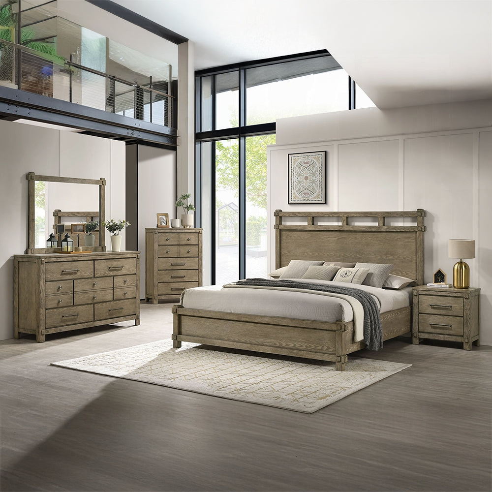 Colton 4 Pc King Antique Oak Bedroom Set
