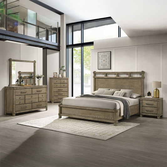 Colton 4 Pc King Antique Oak Bedroom Set