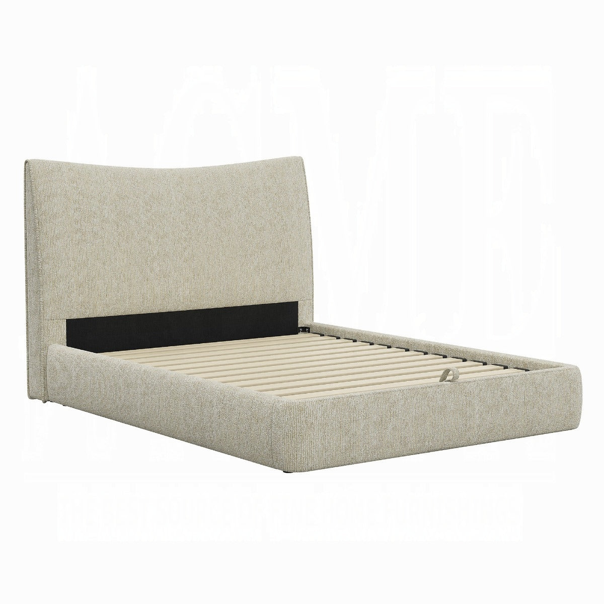 Angulo King Beige Chenille Storage Bed