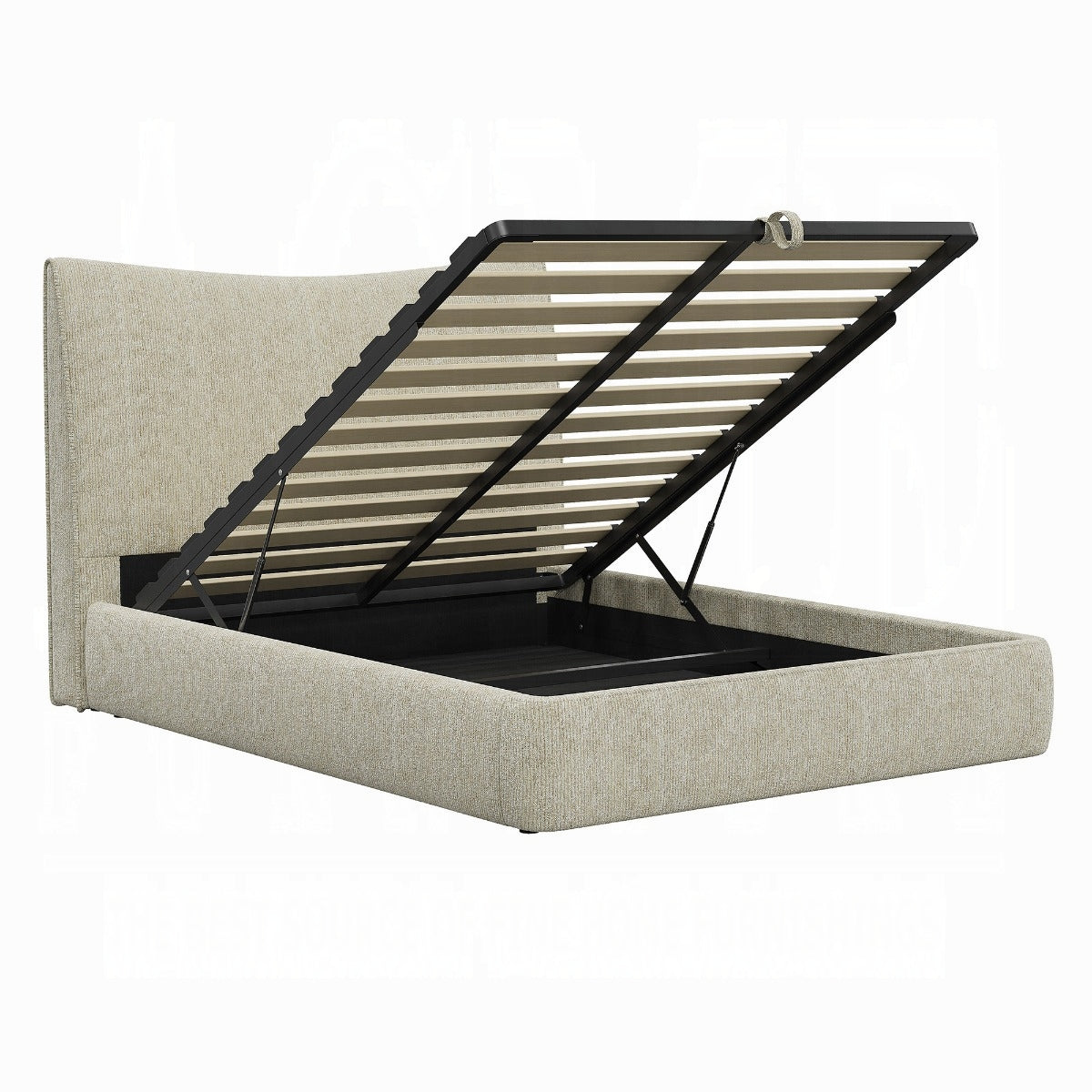 Angulo King Beige Chenille Storage Bed