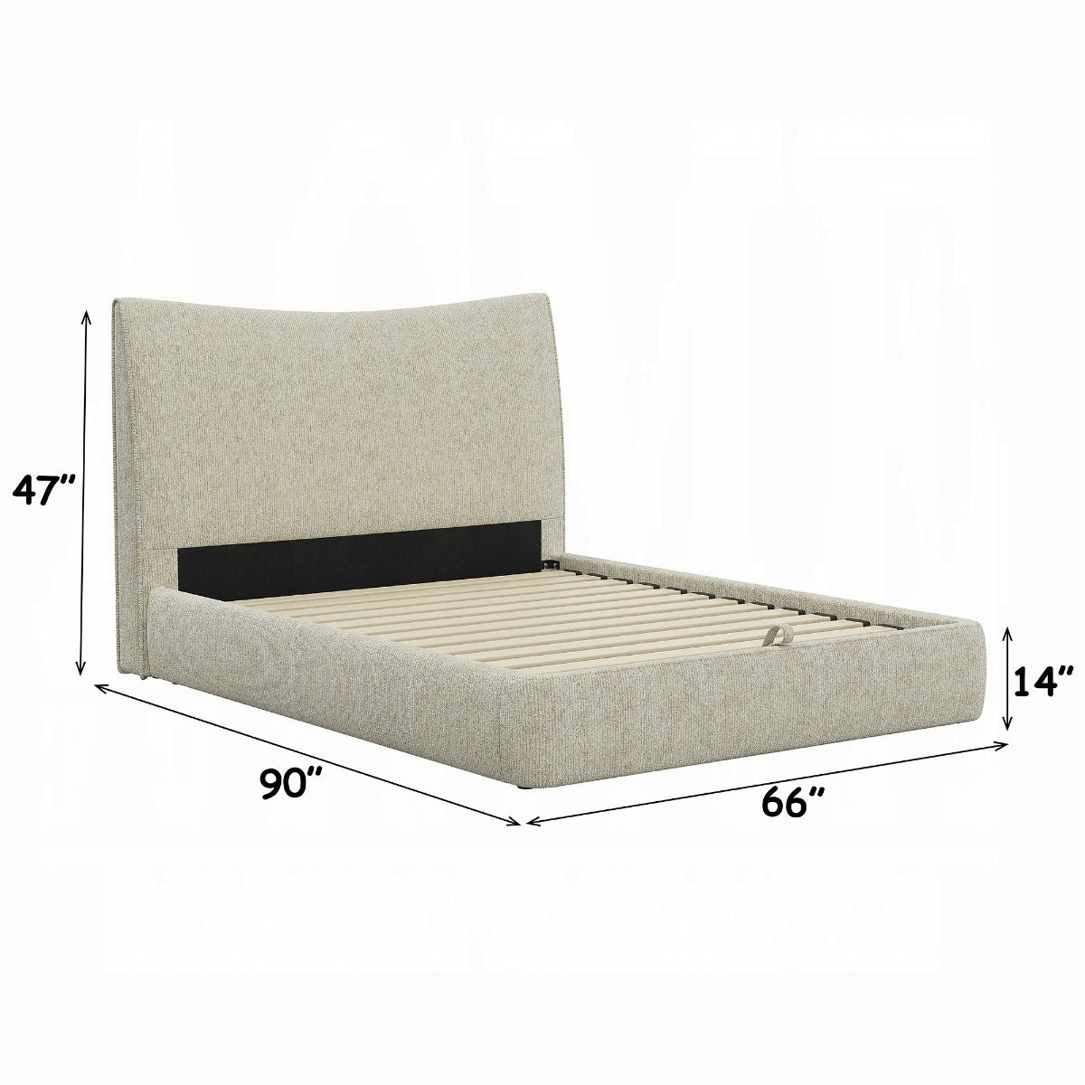 Angulo Beige Chenille Storage Platform Bed