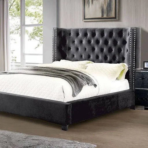 Cayla Upholstered Bed - Grey or Dark Gray