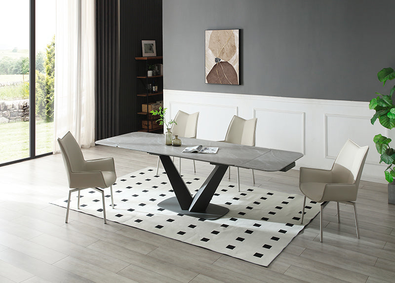 Cloud Dining Set 2 Extension Leaves - Gray Marble