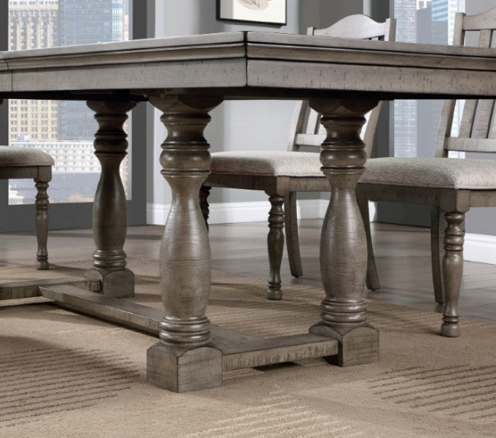 Colección de comedor Newcastle de 7 piezas en color gris antiguo - Hoja extensible