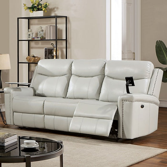 Florine Power Sofa Light Gray Leatherette