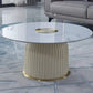 CT-W9306-CRM Cream Glass Leather Coffee Table