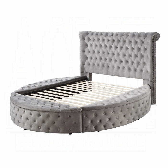 Cama con almacenaje tapizada Gaiva BD00967Q - Terciopelo gris