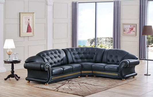 Apolo Top Grain Black Leather Sectional