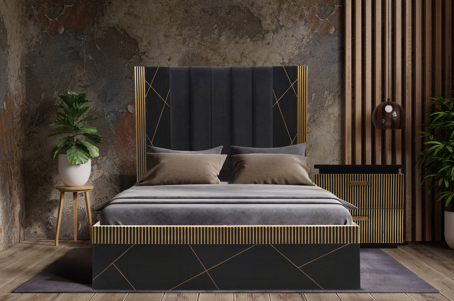 Allure Modern Black & Gold Queen Bed