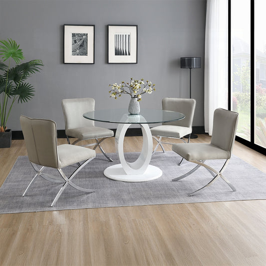 Larry Round 5 Pc Dining Set Glass Top