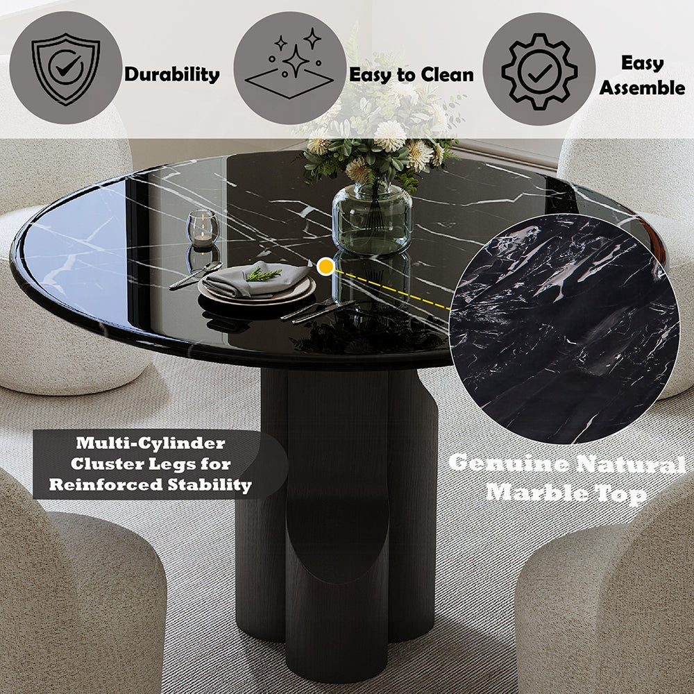 Kinton Round 5 Pc Table w/Natural Marble Top