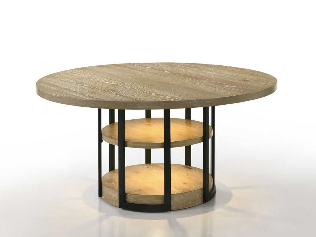 Eden 7 Pc Round Rustic Oak Dining Set LED Light