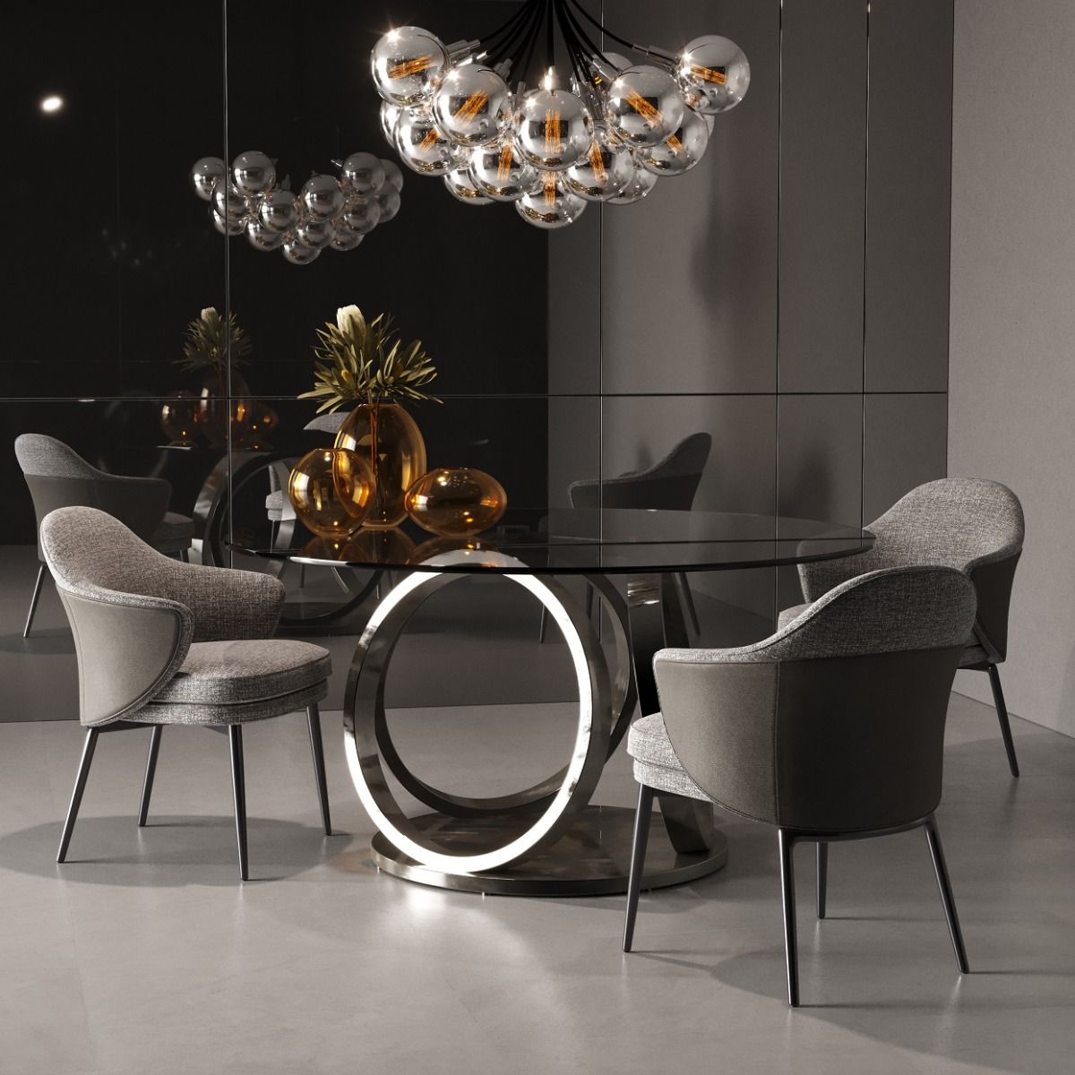 Enid Modern Smoked Glass & Black Stainless Steel Dining Set