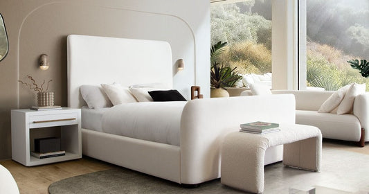 Eve Ivory Fabric King Platform Bed