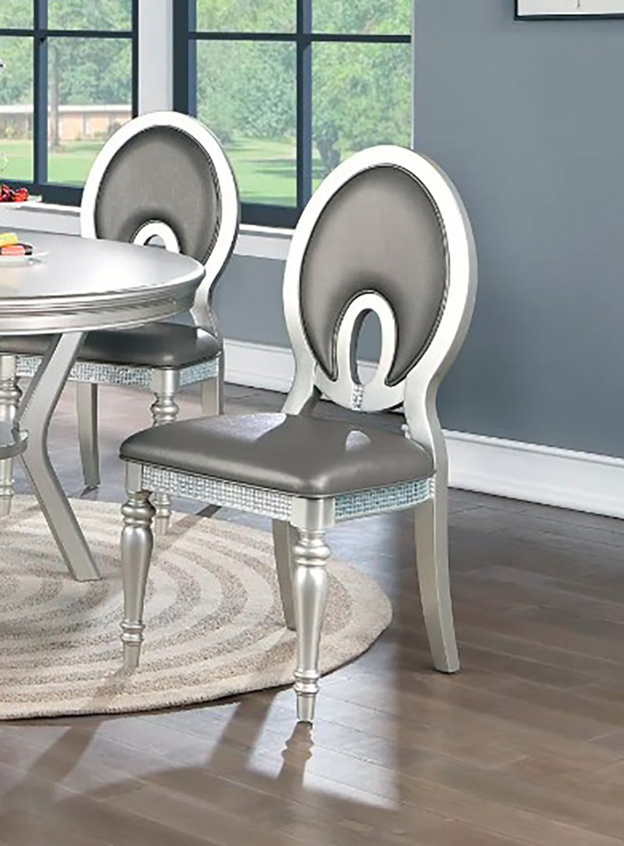 Poundex F2151 Juego de comedor de 7 piezas con acabado plateado