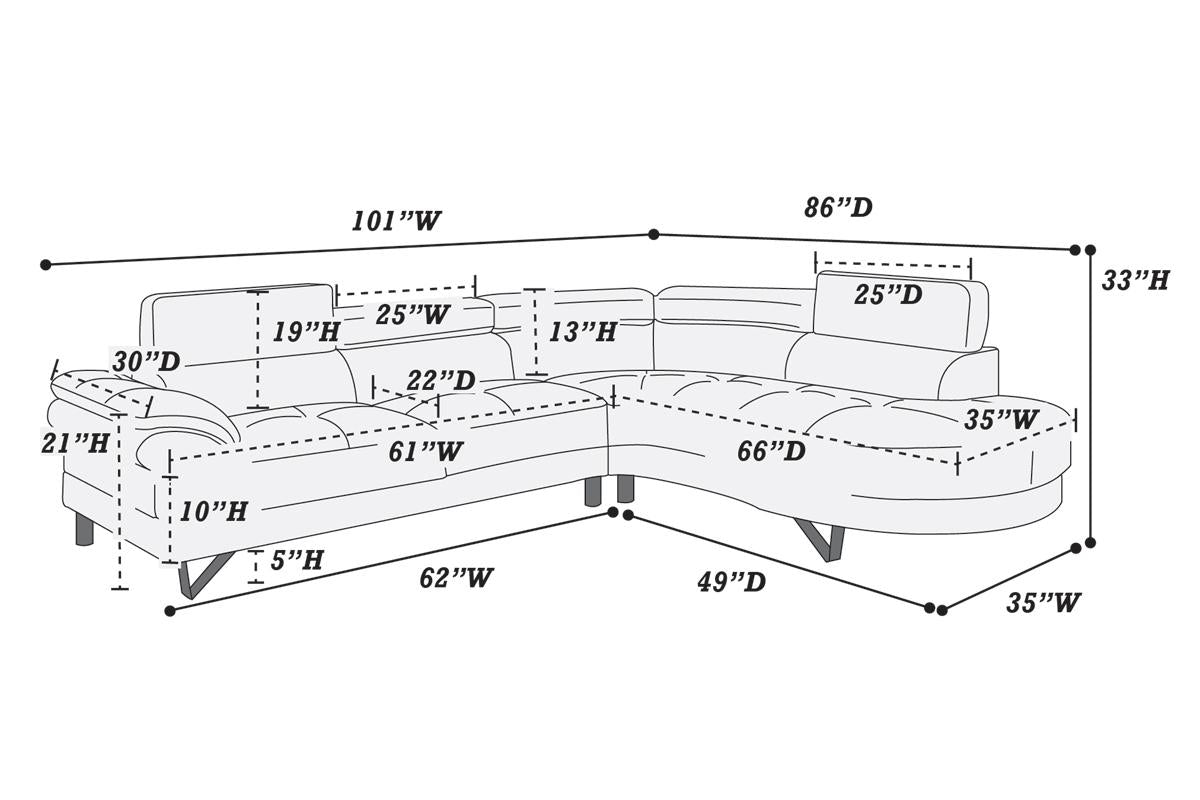 Matrix 2 Pc Sectional Poundex F6984 - 3 Colors