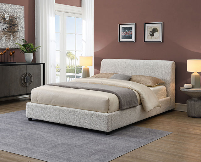 Vertham Boucle Platform Bed - White or Black