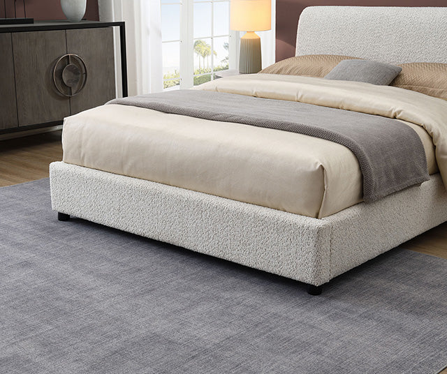 Vertham Boucle Platform Bed - White or Black