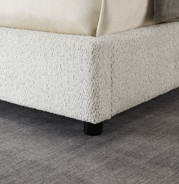 Vertham Boucle Platform Bed - White or Black