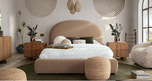 Fox Camel Velvet Queen Platform Bed