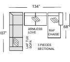 Harley 3 Pc Sectional - Coffee Tabric