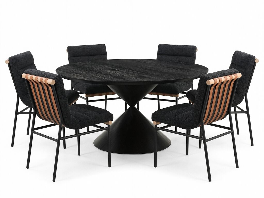 Haven 7 Pc 59" Round Ebony Black Pedestal Dining Set
