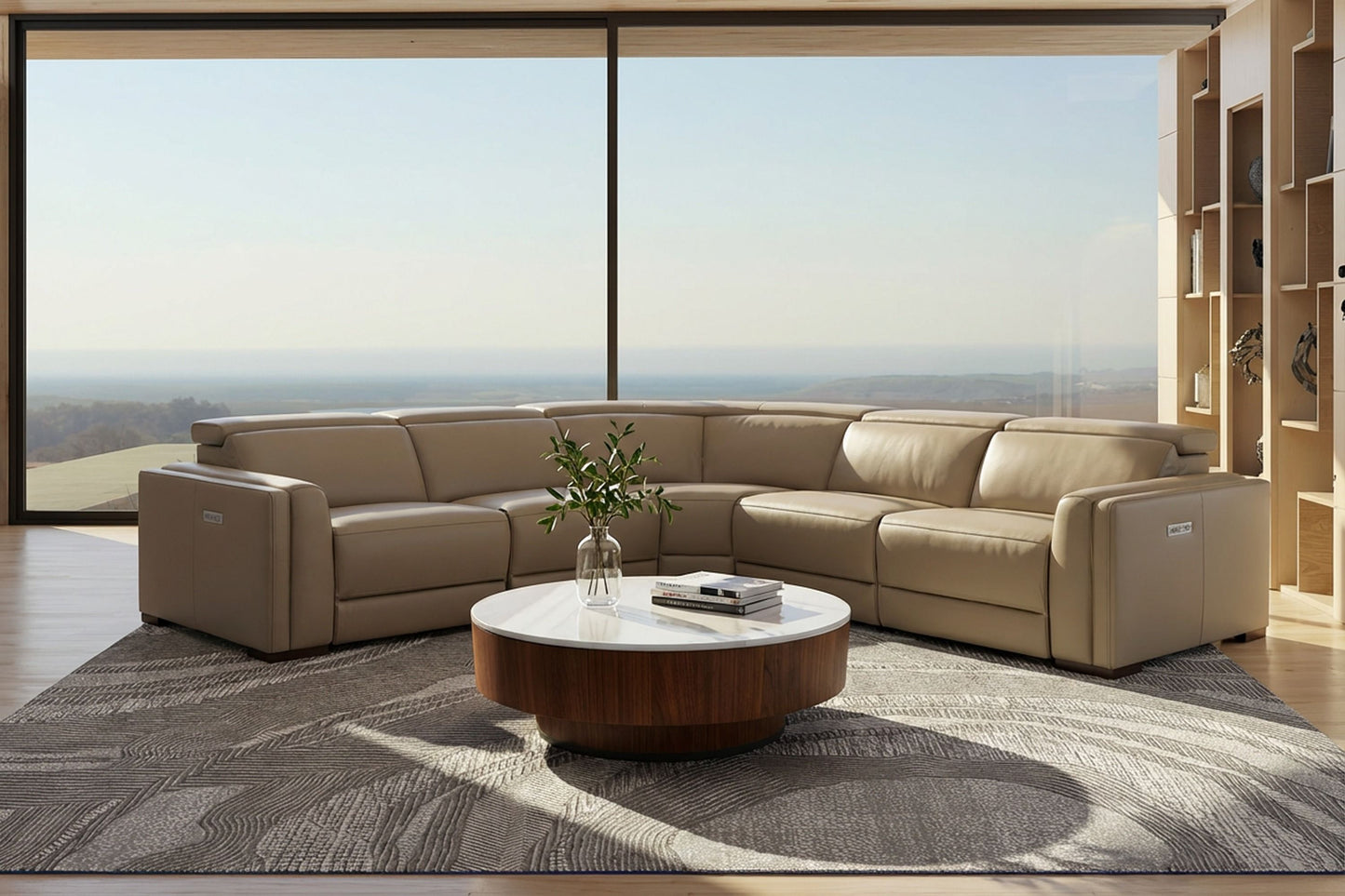 Frazier Modern Tan Leather Power Sectional