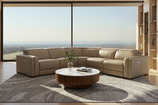 Frazier Modern Tan Leather Power Sectional