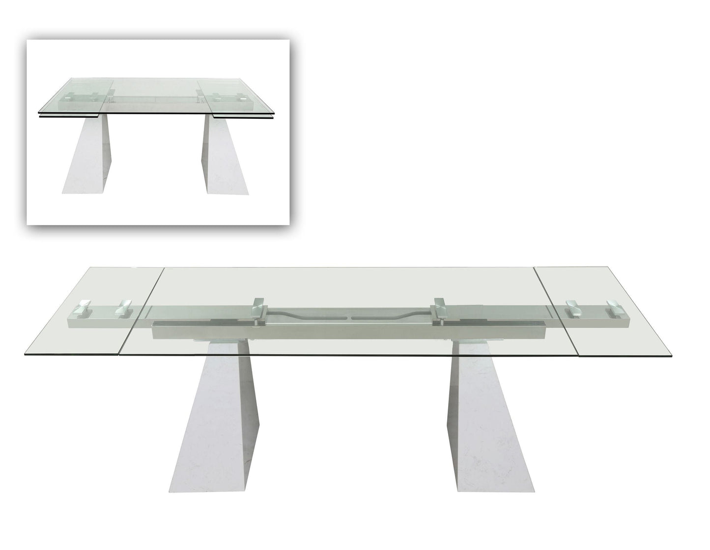 Latrobe Modern Extendable Quartz Stone & Glass Dining Set