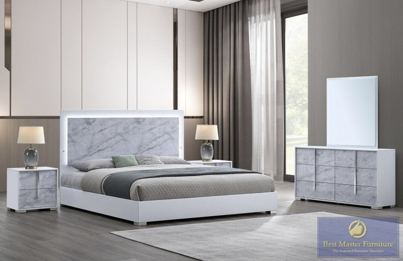 Luna White 4 Pc Bedroom Set - LED Headboard