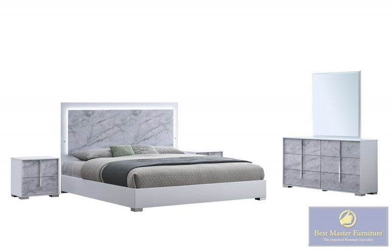 Luna White 4 Pc Bedroom Set - LED Headboard