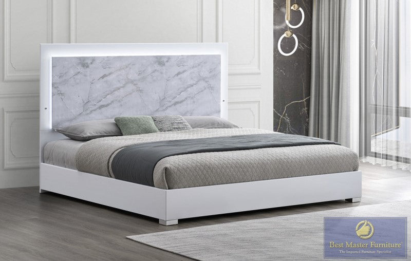 Luna White 4 Pc Bedroom Set - LED Headboard