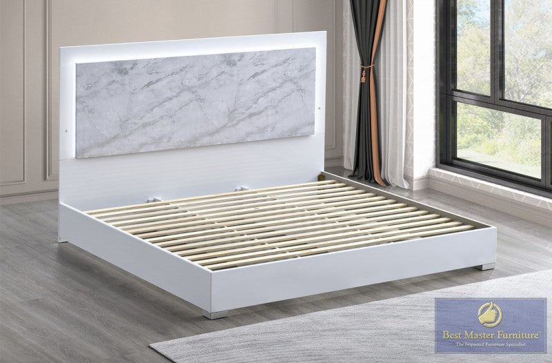 Luna White King 4 Pc Bedroom Set LED Headboard