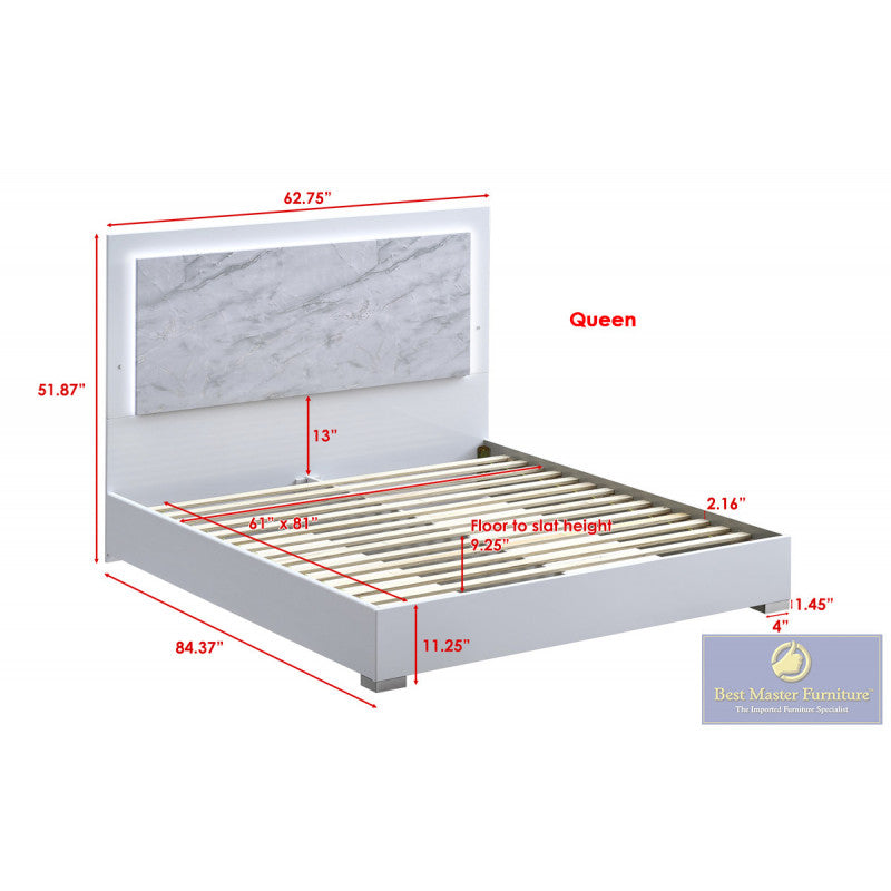 Luna White 4 Pc Bedroom Set - LED Headboard