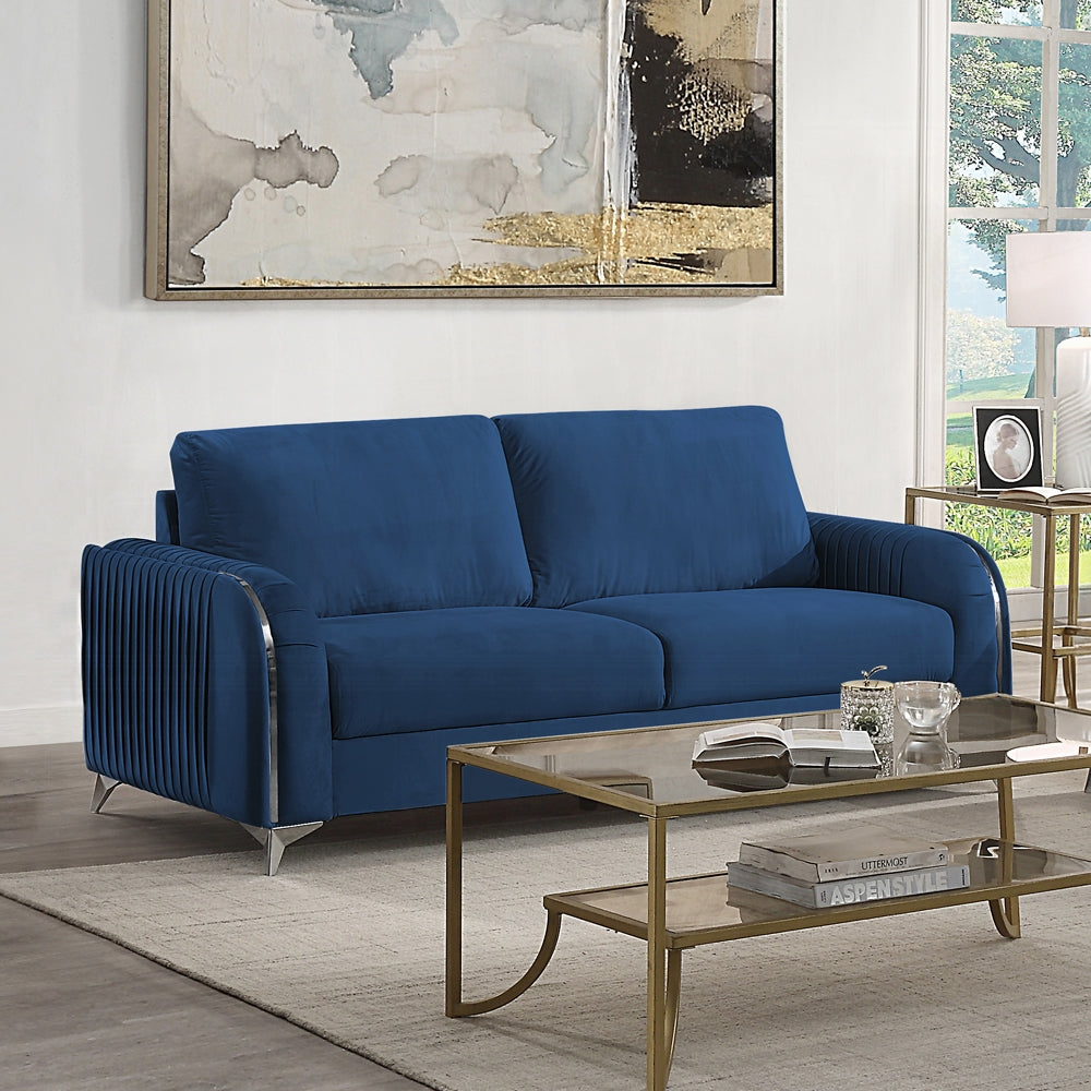 Wenona 2 Pc Blue Velvet Sofa Collection