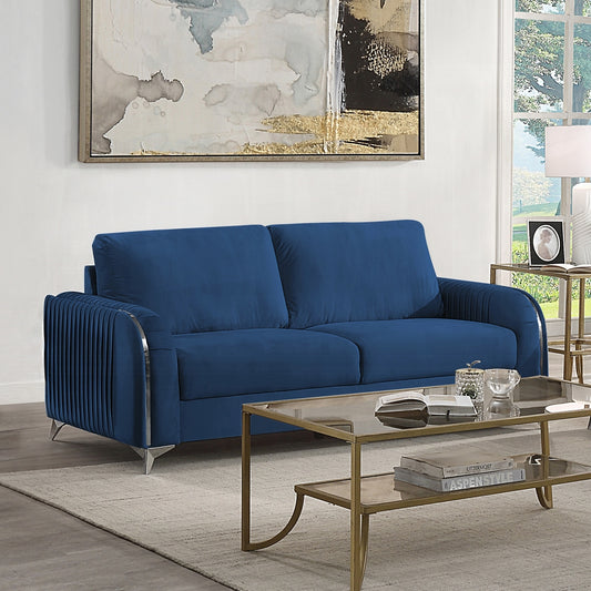 Wenona 2 Pc Blue Velvet Sofa Collection
