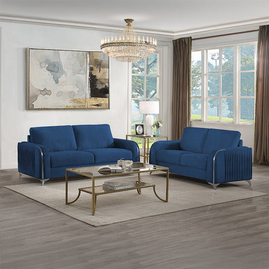 Wenona 2 Pc Blue Velvet Sofa Collection