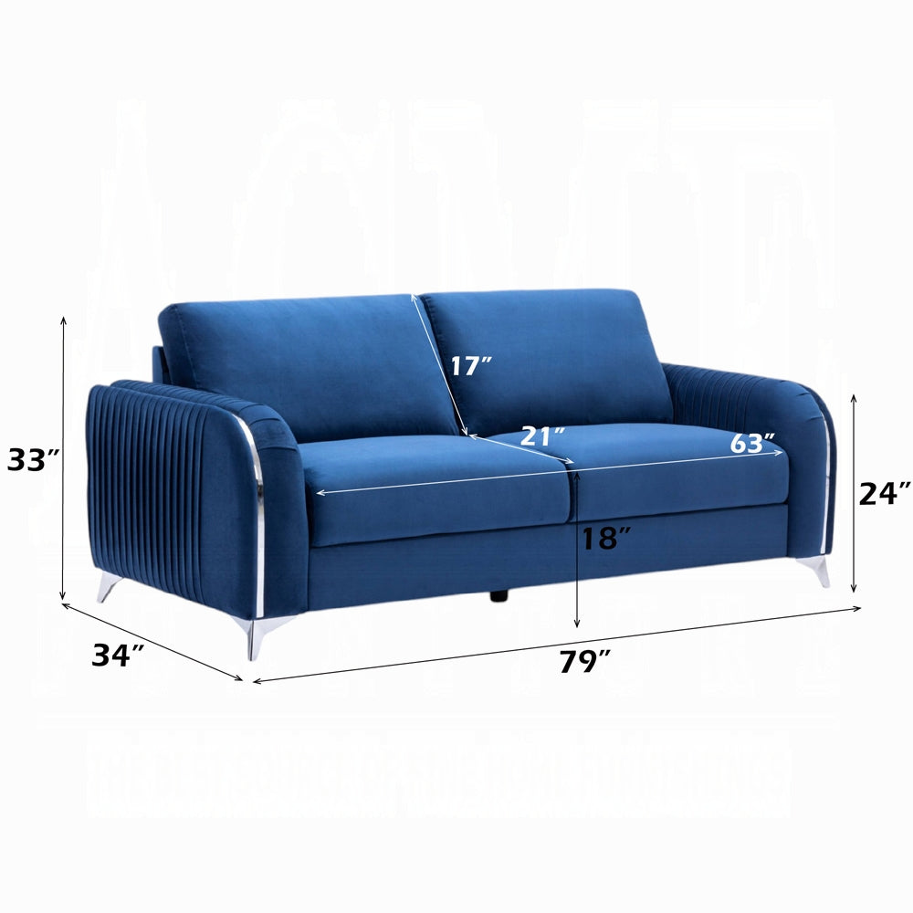Wenona 2 Pc Blue Velvet Sofa Collection