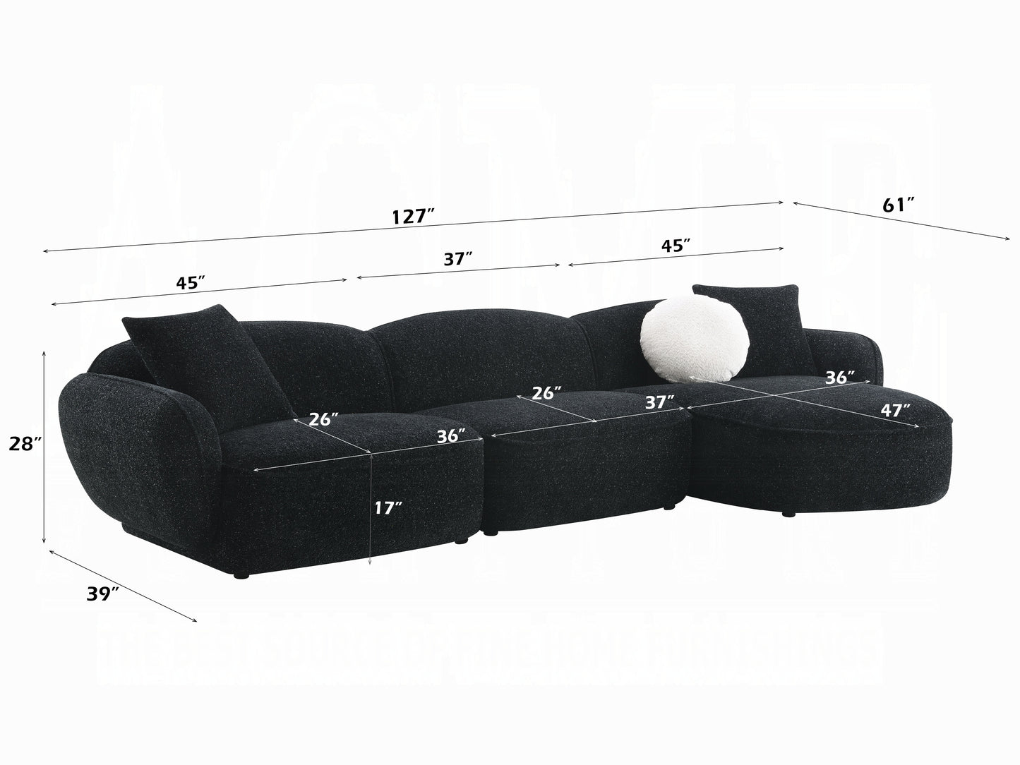 Lucifer Black Chenille Sectional LV03525