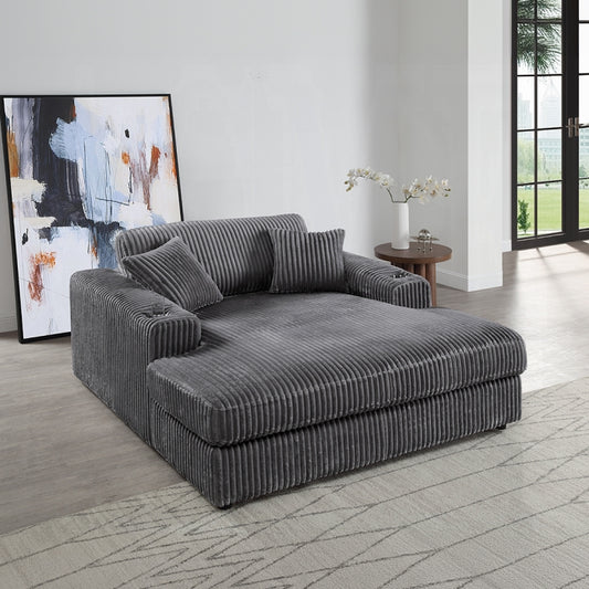 Hilde Dark Gray Corduroy Chaise LV03691