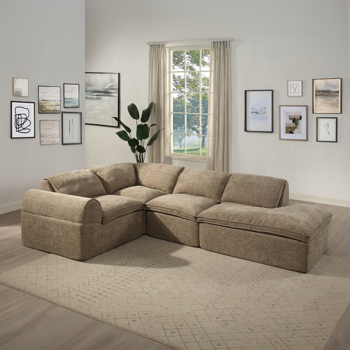 Almano Brown Chenille Modular Sectional
