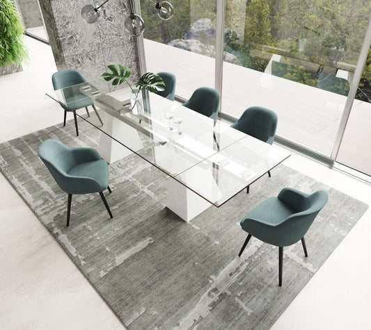 Latrobe Modern Extendable Quartz Stone & Glass Dining Set