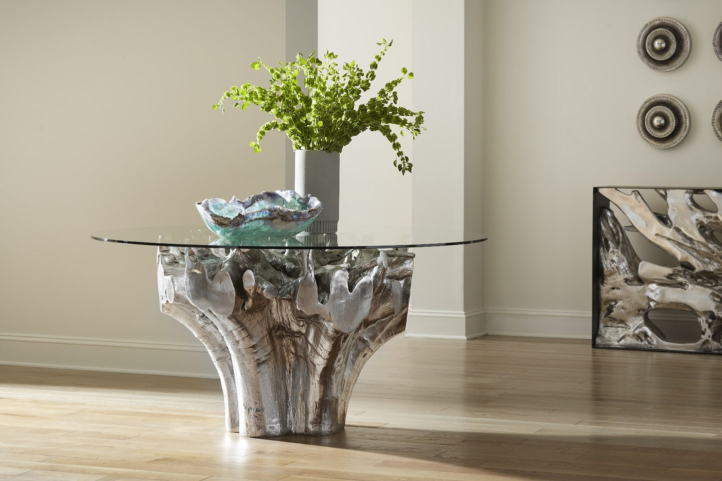 Phillips Collection Cast Root Silver Dining Table Base With Glass