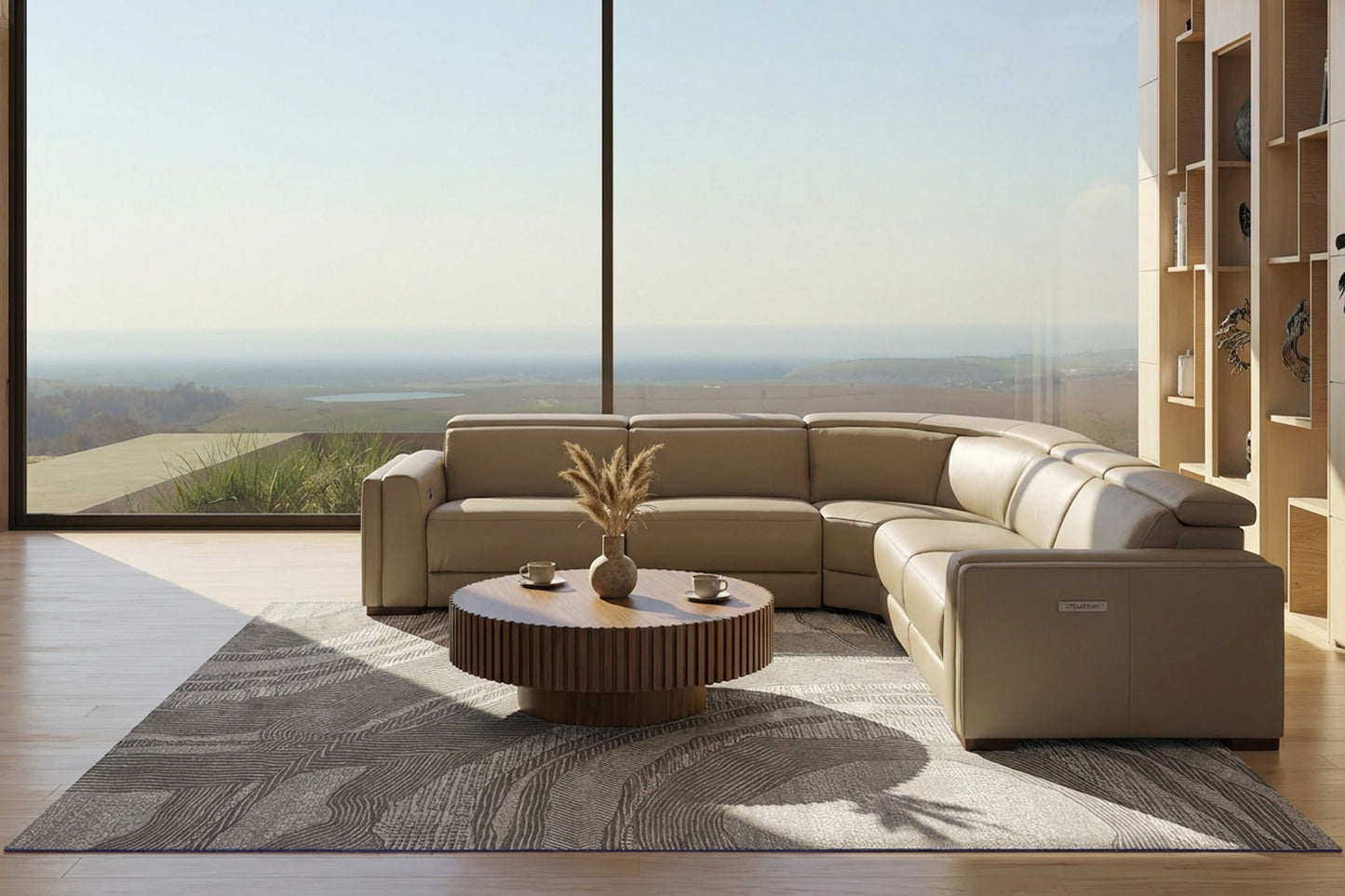 Frazier Modern Tan Leather Power Sectional