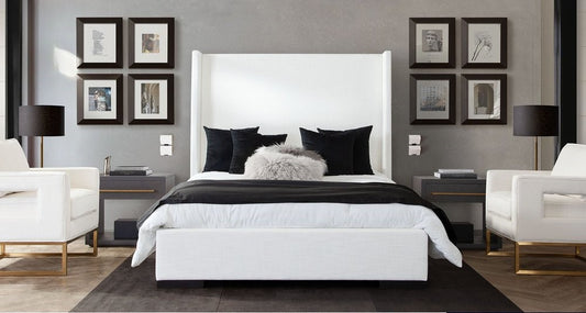Seattle Low Profile White Linen Bed